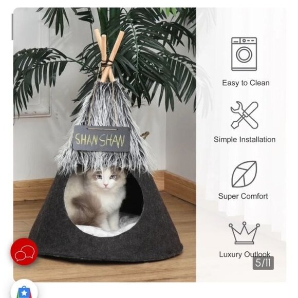 RARE NWT PawHut Cat Teepee w/Chalkboard & Cushion 19.75" Felt Tent - Picture 7 of 8